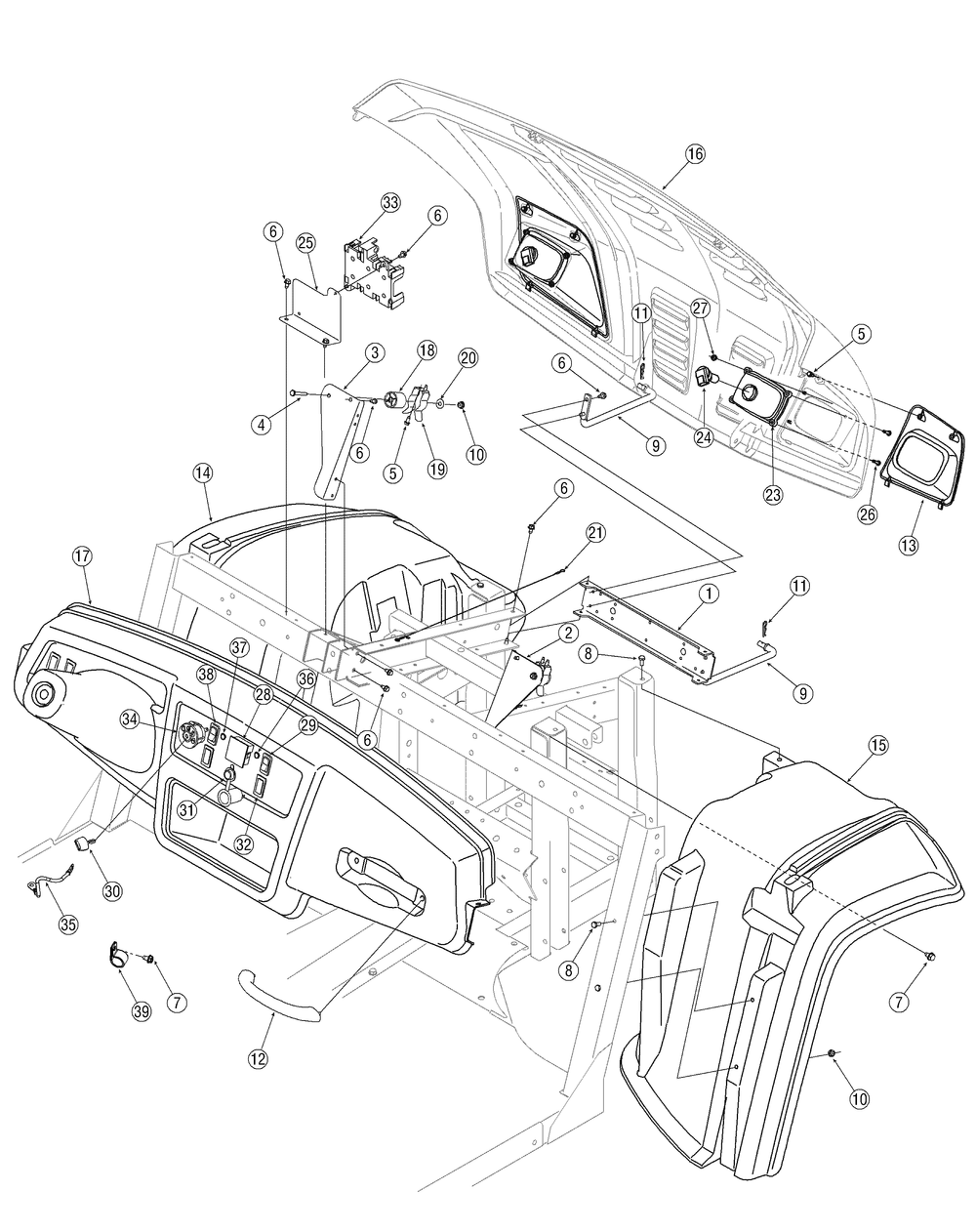 Front Fenders And Dash Diagram and Parts List for 467 4X4-1B027G-1B028G-37ACD710-After Cub Cadet Lawn Tractor Accessories